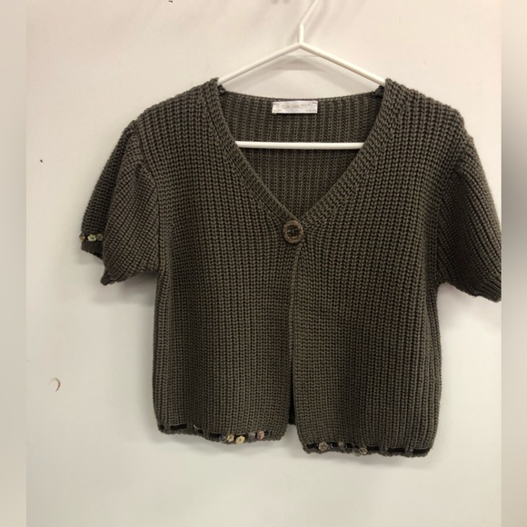 ELISA CAVALETTI WOOL MIX SHORT SLEEVE CROPPED CARDIGAN IN LIGHT BROWN IN LARGE - Picture 8 of 10